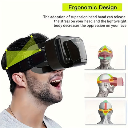 3D VR Glasses VR Virtual Reality Headset Support 360Panorama Large Screen Anti-Bluelight Adjustable Pupil Distance Prevent Fatigue Goggles for Movies Games, for Android & iOS Phones(No Handle or Battery)