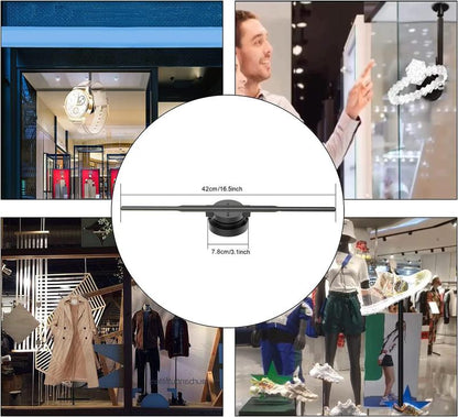 3D Hologram Projection Light, 3D Hologram Display Fan Two Blades 42cm User-Friendly Plug and Play Holographic Advertising Show LED Lights, Easy Wall Mount Decorations for Holiday & Parties Valentine Gift Black Audio, Projector Lamp