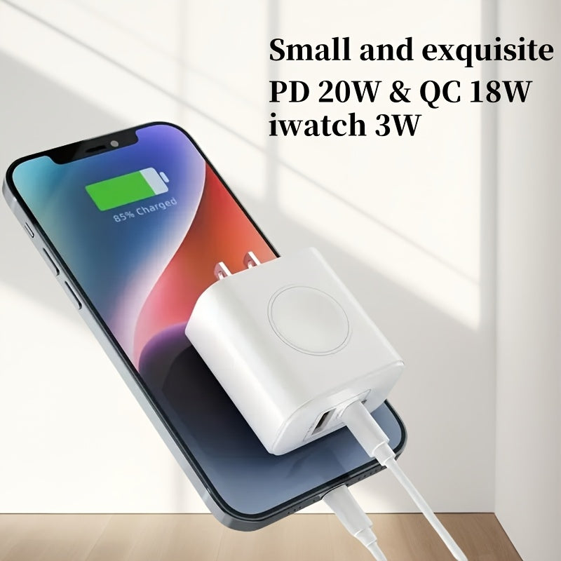 3in1 Charger, PD 20W Dual Interface, USB, Universal Travel Power Supply, 10-20W Output Power, 110V/220V Operating Voltage, US Plug, Without Battery, for iwatch