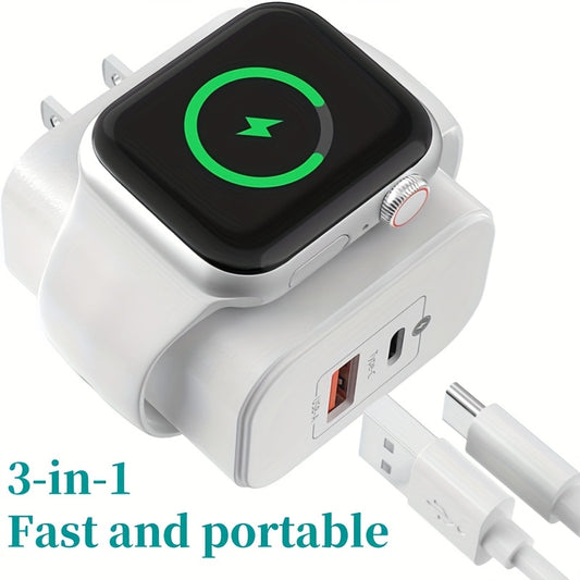 3in1 Charger, PD 20W Dual Interface, USB, Universal Travel Power Supply, 10-20W Output Power, 110V/220V Operating Voltage, US Plug, Without Battery, for iwatch