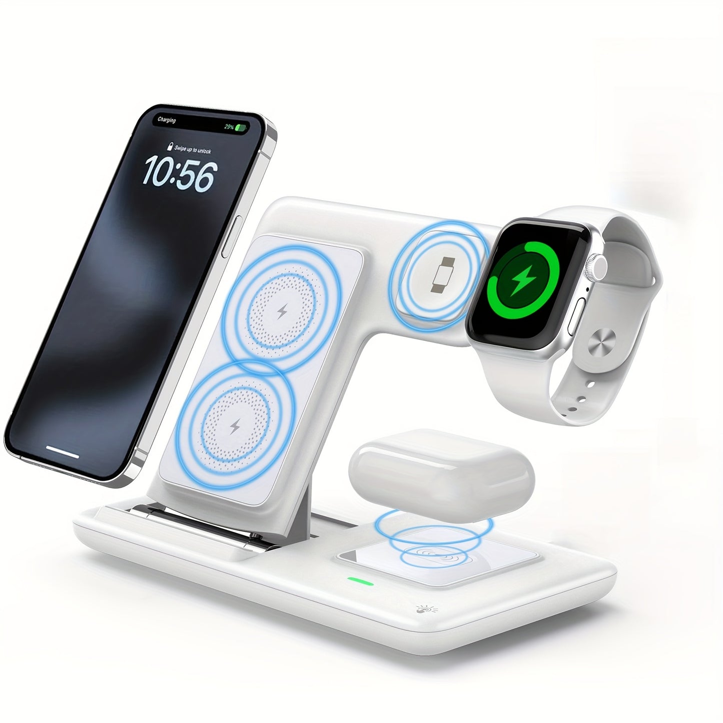 3-in-1 Folding Wireless Charging Station for iPhone 15–11 Series, Apple Watch 1–9 & AirPods Pro/3/2 – Magnetic USB Charger with LED Indicator