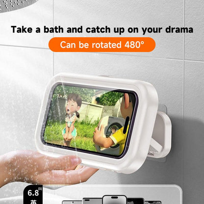 All-round waterproof cell phone holder，"480° rotating shower phone holder with waterproof case, compatible with 4" to 7" phones. Full touchscreen functionality for easy use in the shower. Wall-mounted for convenience and security."