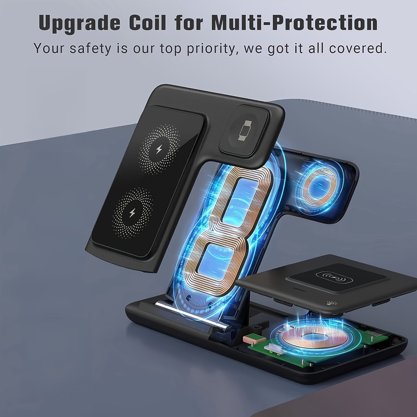 3-in-1 Folding Wireless Charging Station for iPhone 15–11 Series, Apple Watch 1–9 & AirPods Pro/3/2 – Magnetic USB Charger with LED Indicator