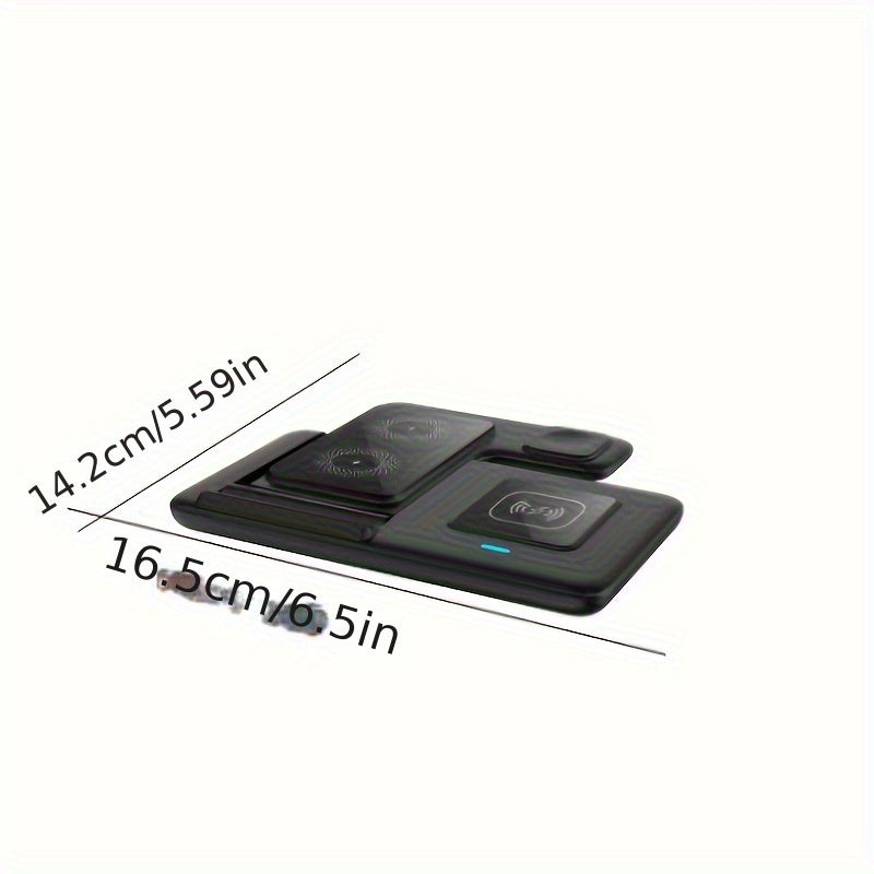 3-in-1 Folding Wireless Charging Station for iPhone 15–11 Series, Apple Watch 1–9 & AirPods Pro/3/2 – Magnetic USB Charger with LED Indicator