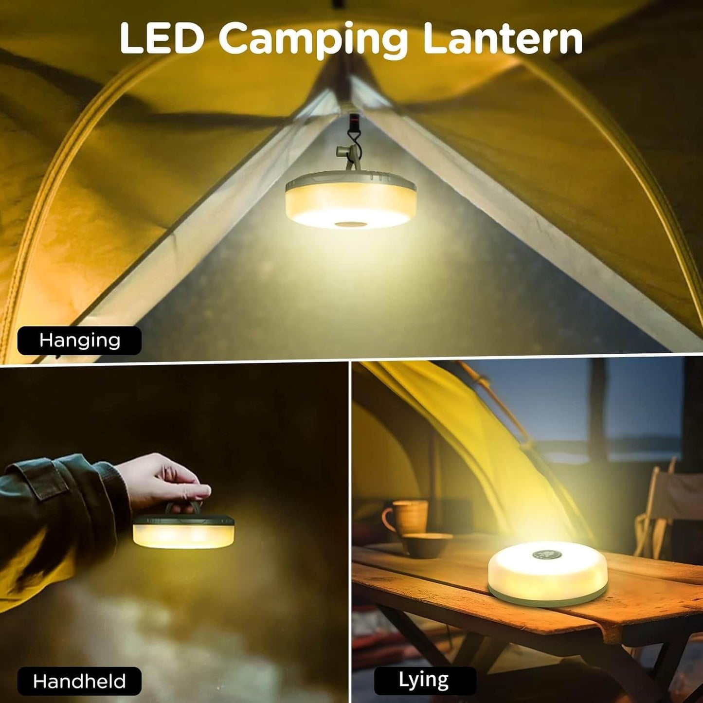 Camping String Lights, 4 in 1 Quick Storage 32.8FT Rechargeable Tent Lights String with 8 Lighting Modes, Hanging Waterproof Portable LED Lamp for Outdoor Patio Awning Party Essentials