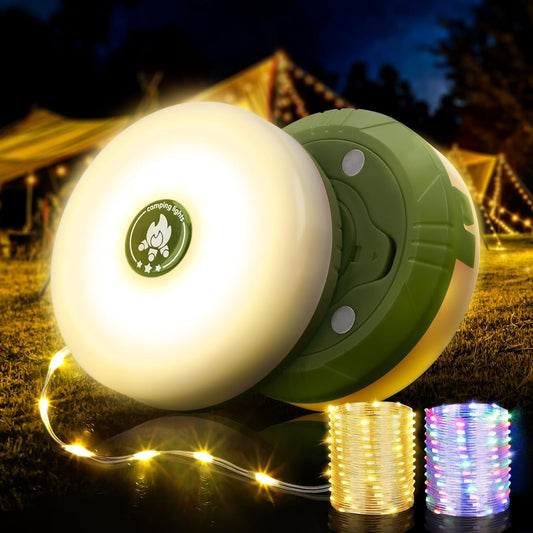 Camping String Lights, 4 in 1 Quick Storage 32.8FT Rechargeable Tent Lights String with 8 Lighting Modes, Hanging Waterproof Portable LED Lamp for Outdoor Patio Awning Party Essentials