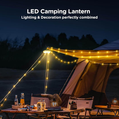 Camping String Lights, 4 in 1 Quick Storage 32.8FT Rechargeable Tent Lights String with 8 Lighting Modes, Hanging Waterproof Portable LED Lamp for Outdoor Patio Awning Party Essentials
