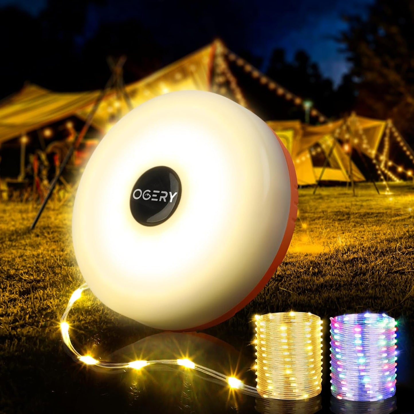 Camping String Lights, 4 in 1 Quick Storage 32.8FT Rechargeable Tent Lights String with 8 Lighting Modes, Hanging Waterproof Portable LED Lamp for Outdoor Patio Awning Party Essentials