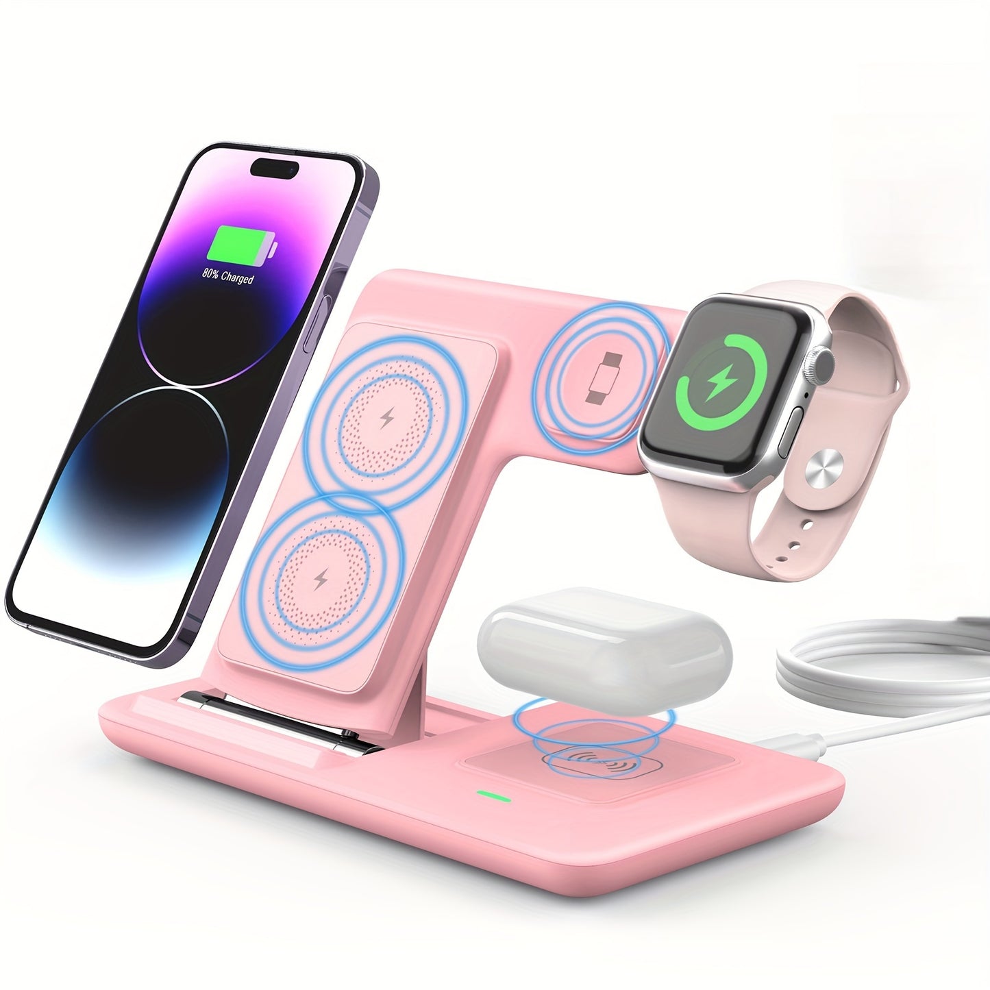 3-in-1 Folding Wireless Charging Station for iPhone 15–11 Series, Apple Watch 1–9 & AirPods Pro/3/2 – Magnetic USB Charger with LED Indicator