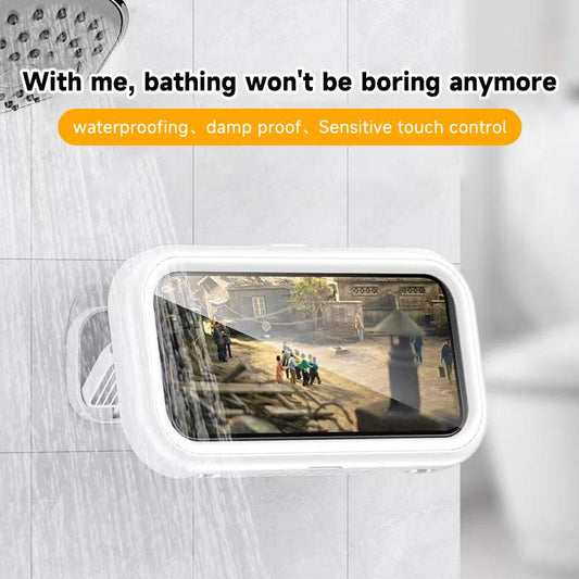 All-round waterproof cell phone holder，"480° rotating shower phone holder with waterproof case, compatible with 4" to 7" phones. Full touchscreen functionality for easy use in the shower. Wall-mounted for convenience and security."