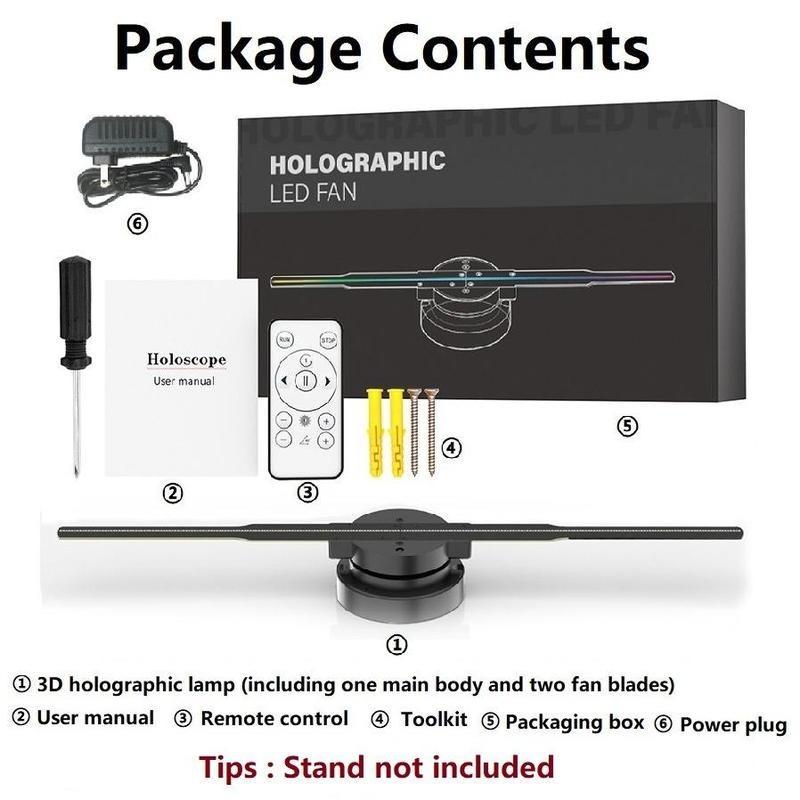 3D Hologram Projection Light, 3D Hologram Display Fan Two Blades 42cm User-Friendly Plug and Play Holographic Advertising Show LED Lights, Easy Wall Mount Decorations for Holiday & Parties Valentine Gift Black Audio, Projector Lamp