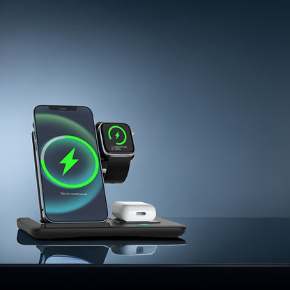 3-in-1 Folding Wireless Charging Station for iPhone 15–11 Series, Apple Watch 1–9 & AirPods Pro/3/2 – Magnetic USB Charger with LED Indicator